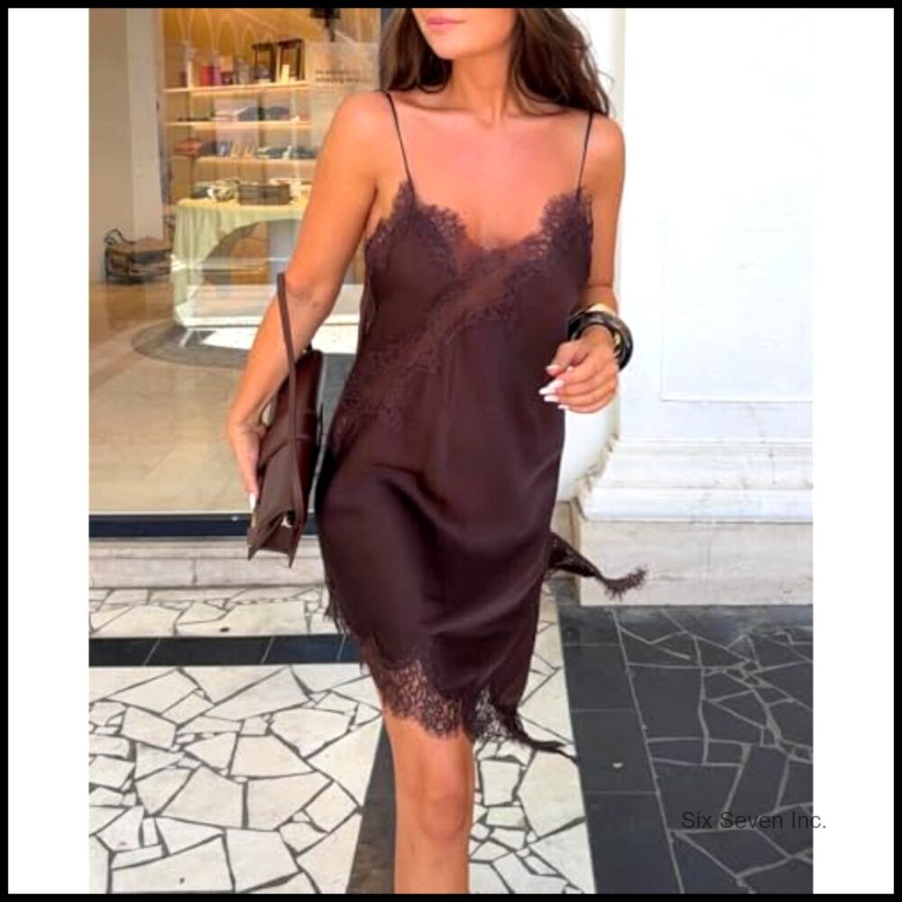 Satin Lace Trim Tank Top Long Flowy Boho Y2K Streetwear Elegant Layering - Picture 3 of 5